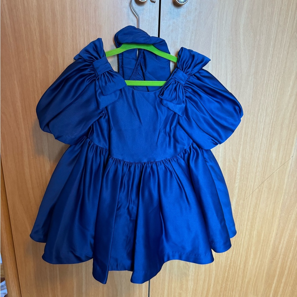 Janie and jack blue THE SATIN HOLIDAY DRESS size 18-24 months. Worn 2 hours